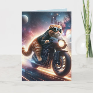 Cat on Motorcycle Birthday Greeting Card Feestdagen Kaart