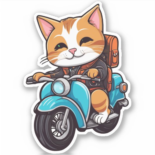 cat on motorcycle sticker (Voorkant)