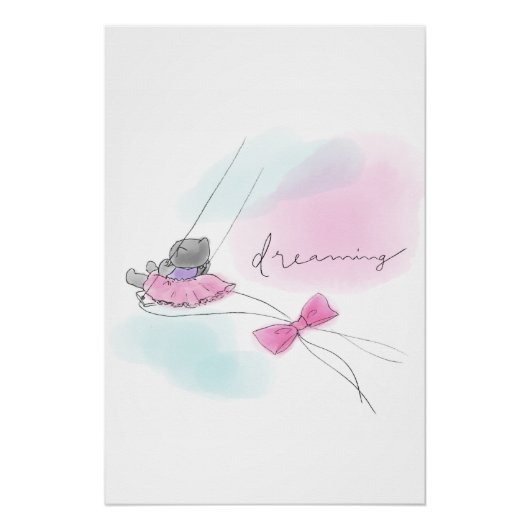 Cat on Swing Pastel Watercolor Perfect Poster (Voorkant)