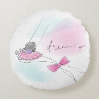Cat on Swing Pastel Watercolor Rond Kussen