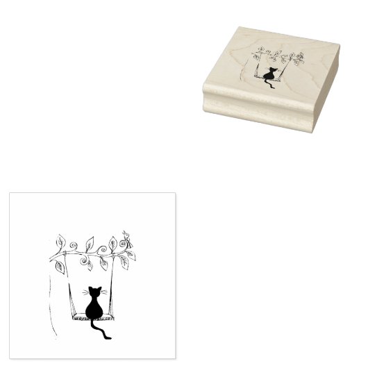 Cat On Swing Wood Stamp Rubberstempel (Gestempeld)