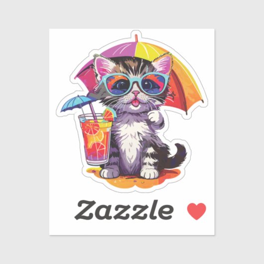 cat on the beach sticker (Vel)