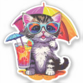 cat on the beach sticker (Voorkant)