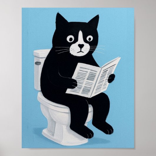 Cat on toilet bathroom wall art poster (Voorkant)