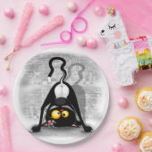 Cat ondersteboven Funny Cartoon Character Papieren Bordje (Feest)