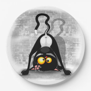 Cat ondersteboven Funny Cartoon Character Papieren Bordje