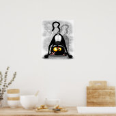 Cat ondersteboven Funny Cartoon Character Poster (Keuken)