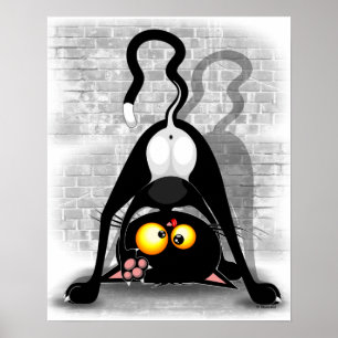 Cat ondersteboven Funny Cartoon Character Poster