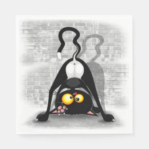 Cat ondersteboven Funny Cartoon Character Servet