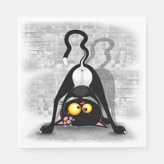 Cat ondersteboven Funny Cartoon Character Servet (Voorkant)