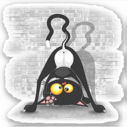 Cat ondersteboven Funny Cartoon Character Sticker (Voorkant)