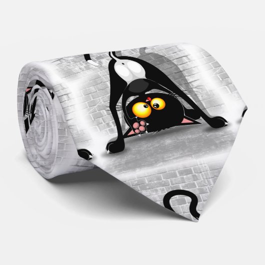 Cat ondersteboven Funny Cartoon Character Stropdas (Opgerold)