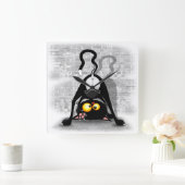 Cat ondersteboven Funny Cartoon Character Vierkante Klok (Huis)