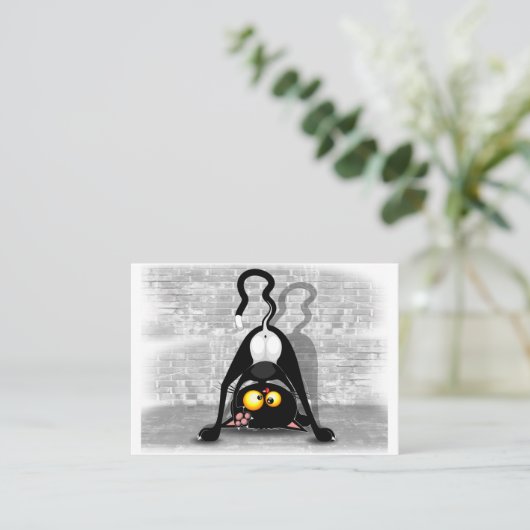 Cat ondersteboven Funny Cartoon Character Visitekaartje (Staand voorkant)