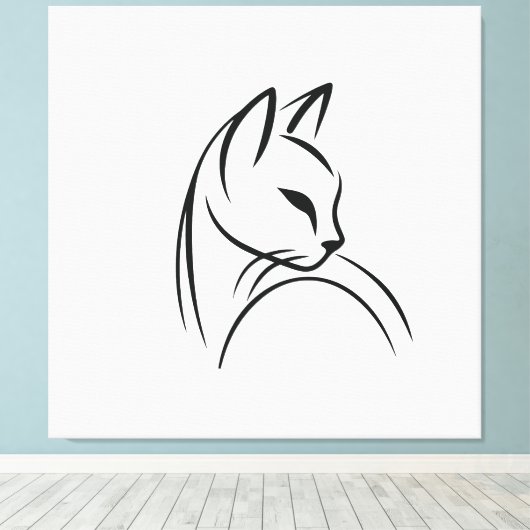Cat one lijn minimalistisch ontwerp canvas afdruk (Insitu (Houten vloer))