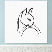 Cat one lijn minimalistisch ontwerp canvas afdruk (Insitu (Houten vloer))