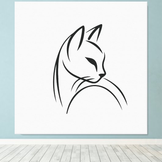 Cat one lijn minimalistisch ontwerp canvas afdruk (Insitu (Houten vloer))