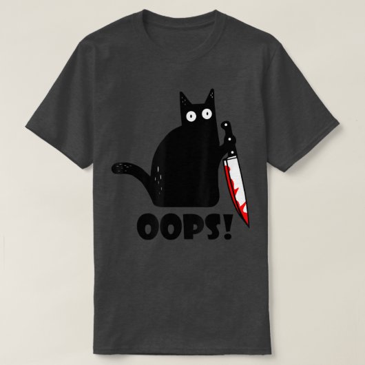 Cat Oops. Funny Black Cat Murderous Cat Knife T-shirt (Design voorkant)