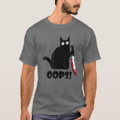 Cat Oops. Funny Black Cat Murderous Cat Knife T-shirt (Voorkant)