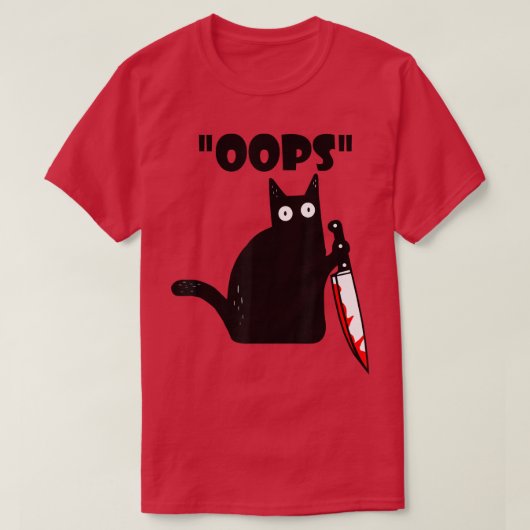 Cat Oops Funny Black Cat Murderous Cat met Knife T-shirt (Design voorkant)
