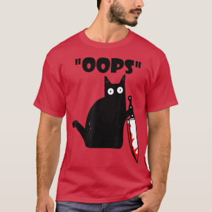 Cat Oops Funny Black Cat Murderous Cat met Knife T-shirt