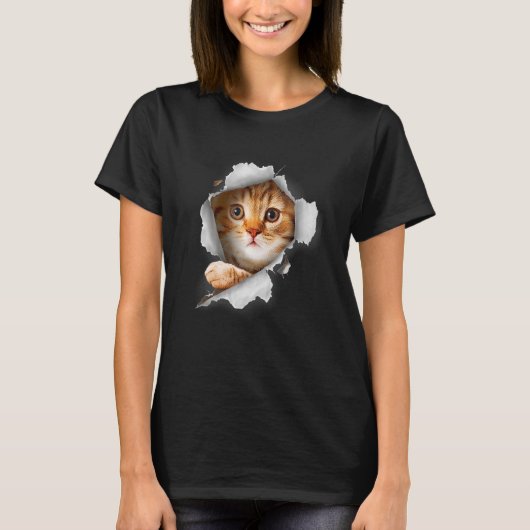 Cat Oranje Cat Cat Torn Cloth Kitten T-shirt (Voorkant)