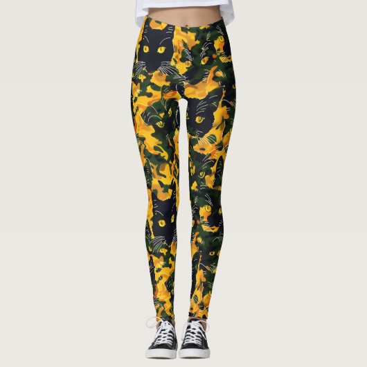 Cat Oranje Pattern Leggings (Voorkant)