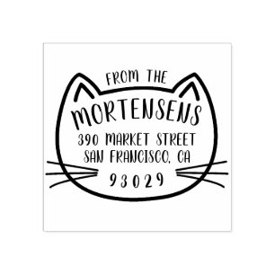 Cat Outline Typografie Achternaam Retouradres Rubberstempel