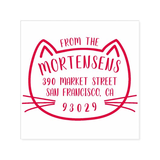 Cat Outline Typografie Achternaam Retouradres Zelfinktende Stempel (Design)
