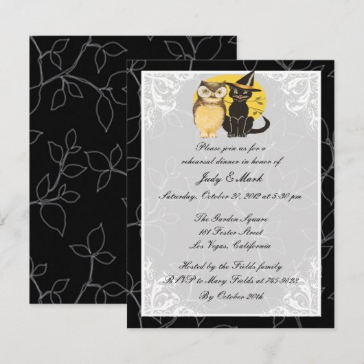 Cat & Owl Halloween repetitie Diner Uitnodiging (Voorkant / Achterkant)
