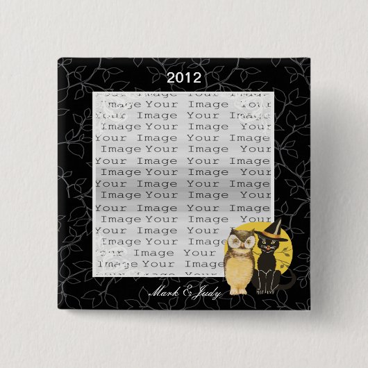 Cat & Owl Halloween Wedding Button (Voorkant)