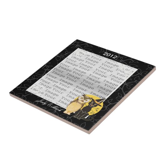 Cat & Owl Halloween Wedding Ceramic Tegel Tegeltje (Zijkant)