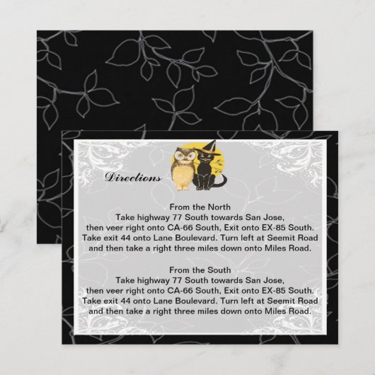 Cat & Owl Halloween Wedding Direction Kaarten (Voorkant / Achterkant)