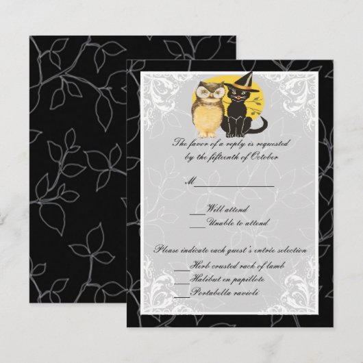 Cat & Owl Halloween Wedding Response Kaart (Voorkant / Achterkant)