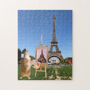 Cat Painting Eiffeltoren Parijs Reizen Legpuzzel
