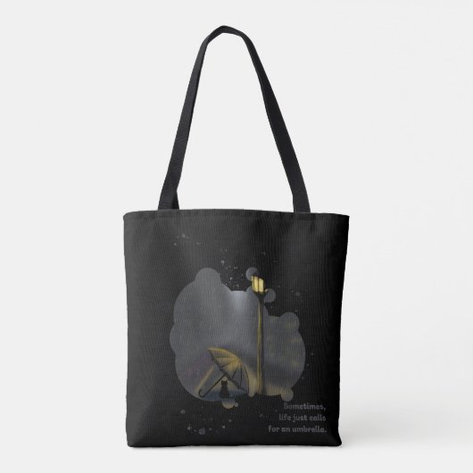 Cat Painting en Rain Quote Zwart Canvas tas (Achterkant)