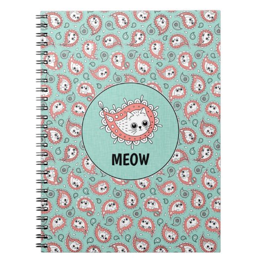 Cat Paisley - Coral and Mint Notitieboek (Voorkant)