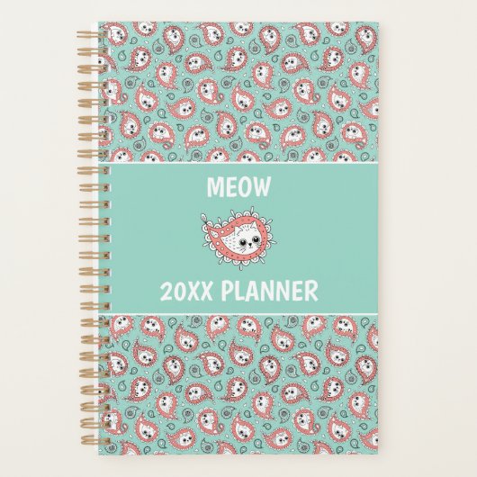 Cat Paisley - Coral and Mint Planner (Voorkant)