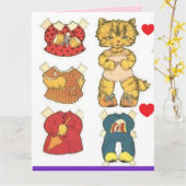 CAT PAPER DOLL  BIRTHDAY WENSKAART KAART (Gele Bloem)