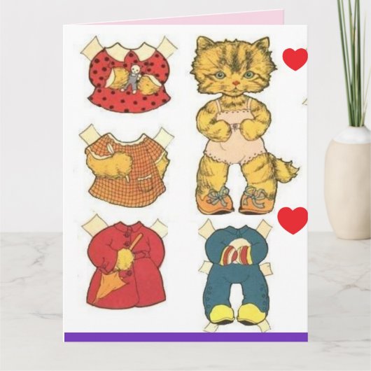 CAT PAPER DOLL  BIRTHDAY WENSKAART KAART (Voorkant)