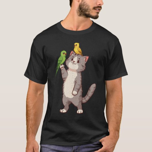 Cat & Parkieten Graphic T-shirt (Voorkant)