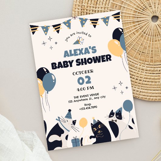 Cat party baby shower kaart