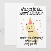 CAT PARTY DIEREN VERJAARDAG KINDER FEESTUITNODIGIN KAART (Voorkant / Achterkant)