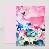 Cat Party House Glitter Art Pink Waterverf Feestdagenkaart (Voorkant / Achterkant)