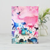 Cat Party House Glitter Art Pink Waterverf Feestdagenkaart (Staand voorkant)