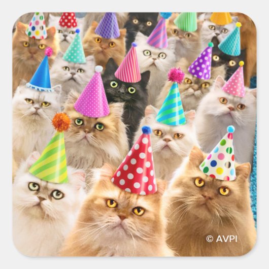 Cat Party Vierkante Sticker (Voorkant)
