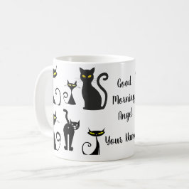 Cat-patroon met zwarte en witte retro met Typograf Koffiemok