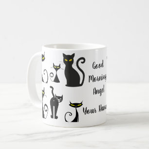 Cat-patroon met zwarte en witte retro met Typograf Koffiemok