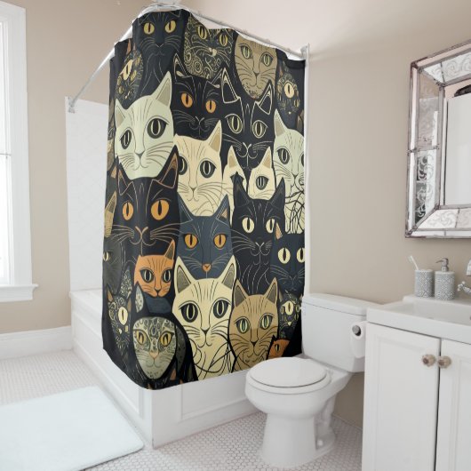 Cat Pattern Artsy Douchegordijn (In situ)