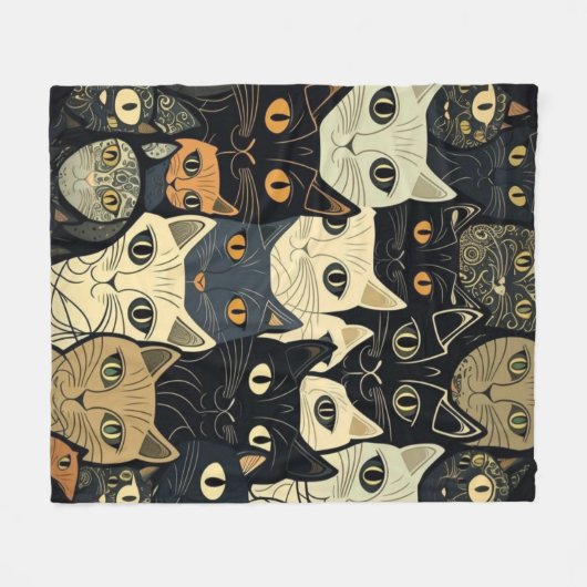 Cat Pattern Artsy Fleece Deken (Voorkant (Horizontaal))